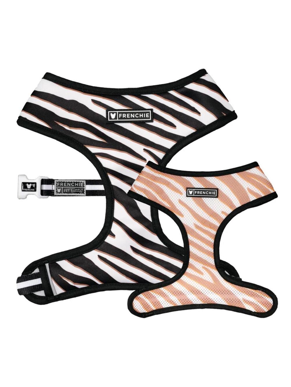 Frenchie Bulldog Duo Reversable Zebra Dog Harness/Leash/Bag Holder/Collar Set
